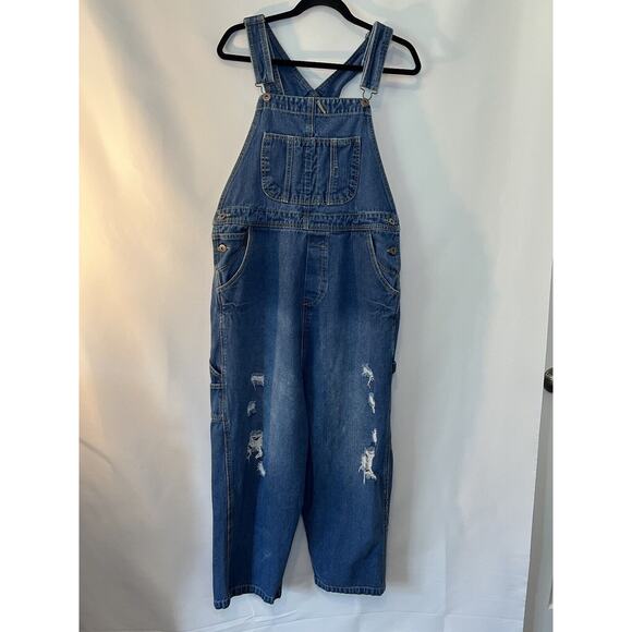 Monthorigin Overalls Distressed Denim dungarees Women’s Large ECU - Picture 1 of 12